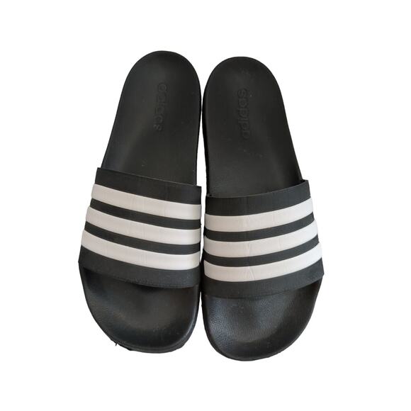 Adidas Adilette Shower Slides 3 stripes Black Mens Size 12 Cloud Foam - Picture 1 of 6